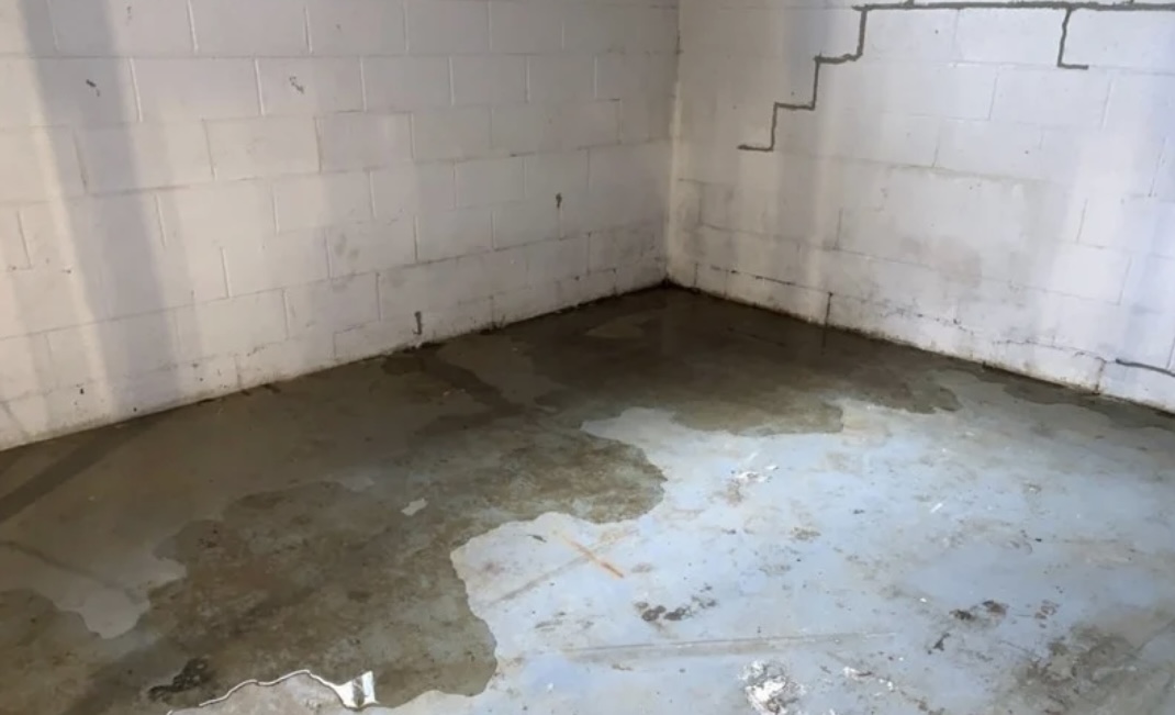 Wet basement showing signs of water damage